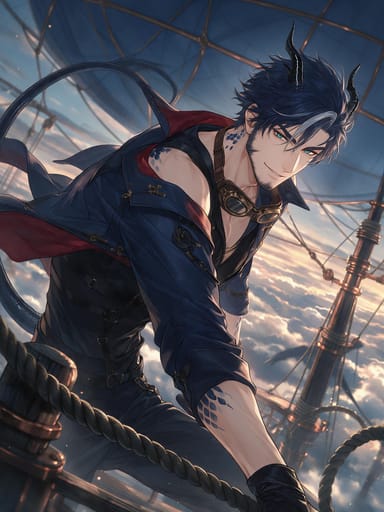 嵐徹 — 雲港空艇試航員，兼任城際航線駕駛 AI character portrait